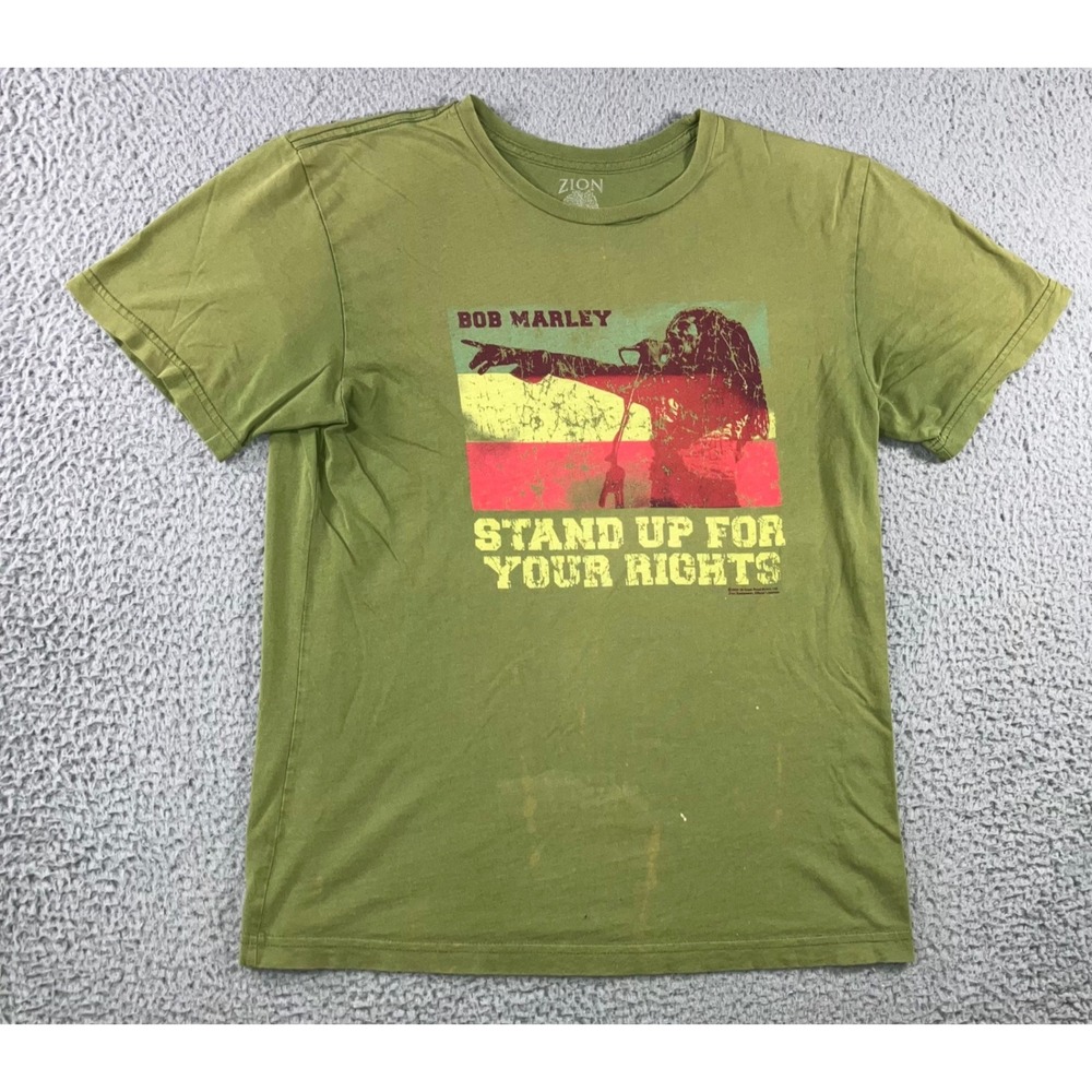 Zion Bob Marley T-Shirt Men L Green Stand Up For Your Rights Graphic Reggae Tee